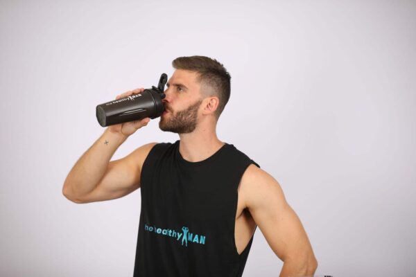 Ed-drinking-protein-shake-healthy-man-meal-replacement Healthy Man Shaker